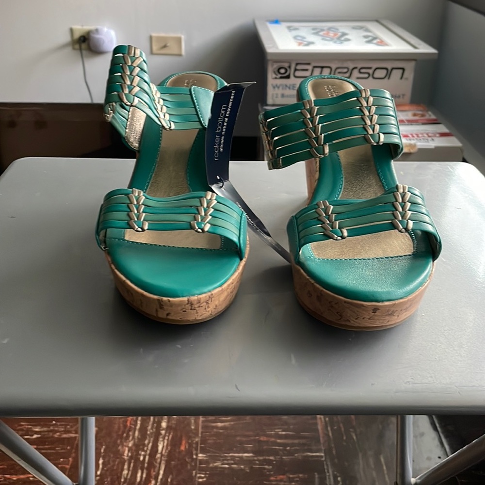 Croft Barrow Teal and Gold Sandals